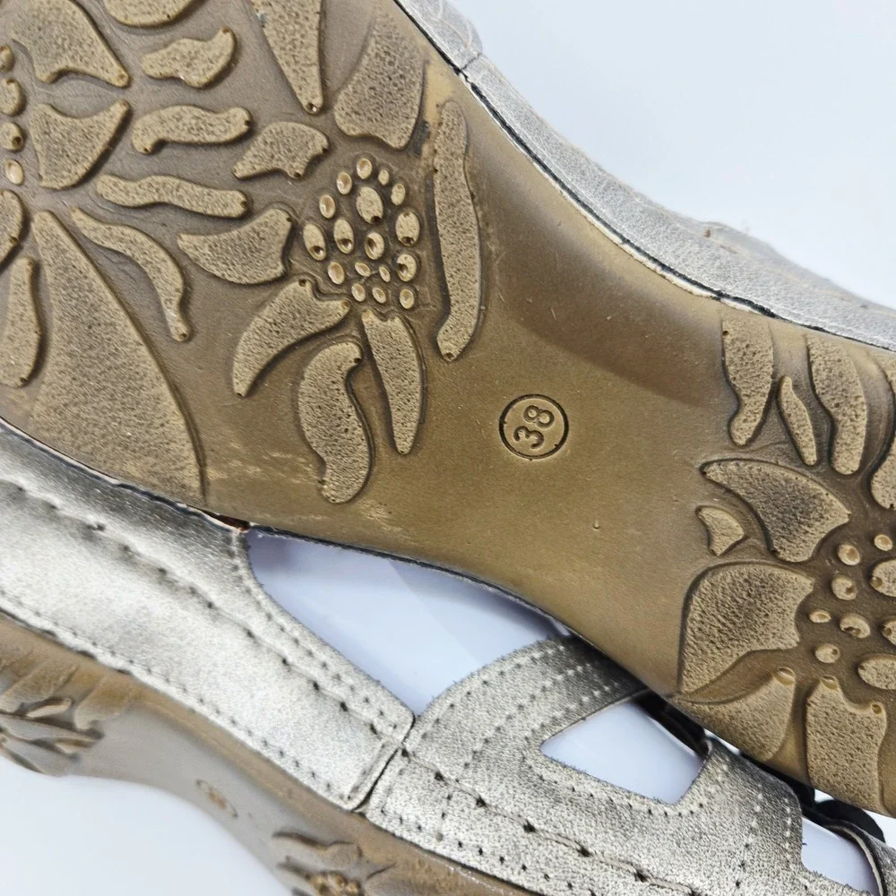 Flexus Spring Step Women's 38 7.5 Slingback Sandal Metallic Gold Leather/Elastic